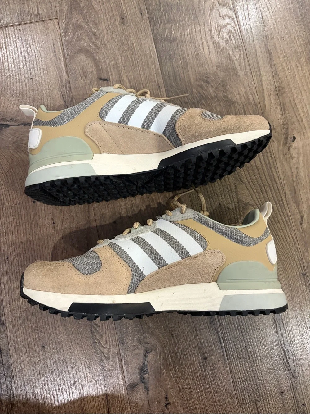 ADIDAS ZX 700 Green Tan Three Stripe Sneakers